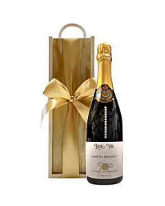 "Touch of Sparkle" Personalised Prosecco with Crystal Gems - in Classic Wooden Gift Box