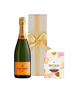 Veuve Clicquot Yellow Label in White Box - With Prosecco & Popping Candy Chocolate Bar