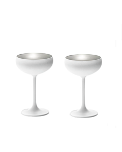 2 x "Elegante" Champagne Coupes White with Soft Silver Interior - Stylish Champagne Saucer With Broad Bowl & Slender Stem