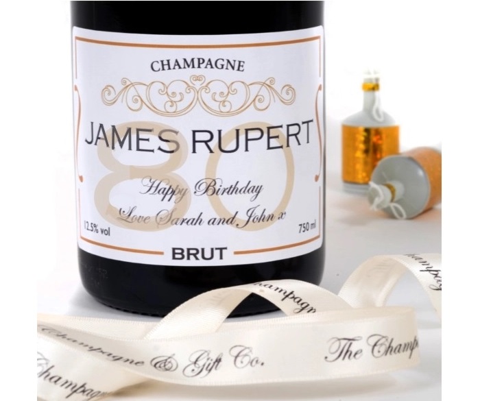 Champagne bottle with 80th birthday label