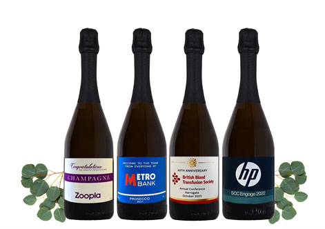 Bespoke bottles of branded Prosecco for business with corporate logo
