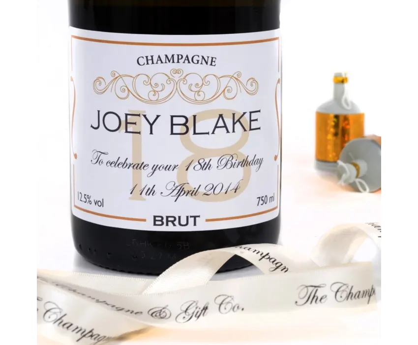 Champagne bottle with 18th birthday label