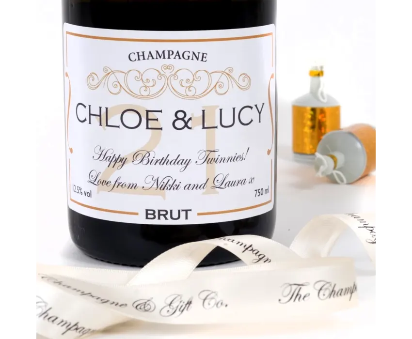 Champagne bottle with 21st birthday label