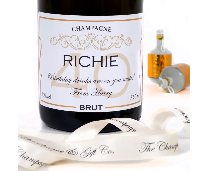 Champagne bottle with 40th birthday label