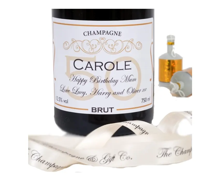 Champagne bottle with 50th birthday label