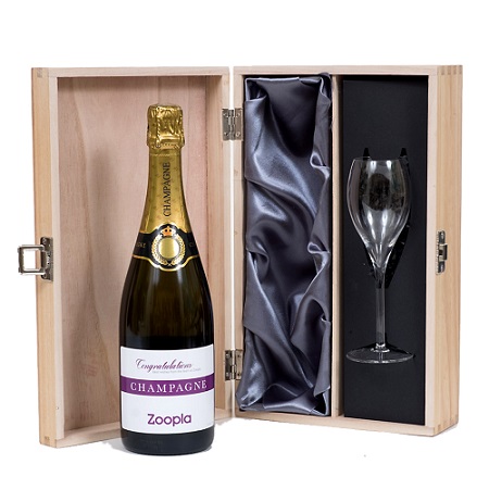 cororate champagne gift in silk lined box