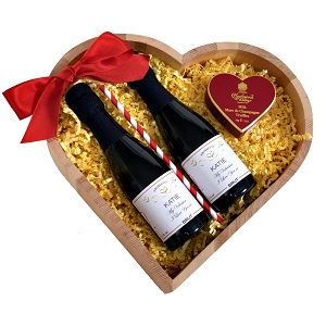 Heart Hamper With Mini Champagne Bottles & Chocolates