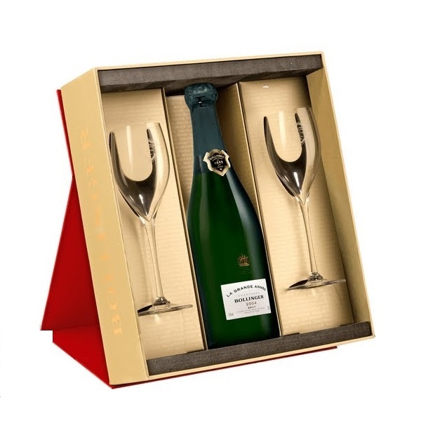 bollinger la grande-annee brut with glasses champagne gift set